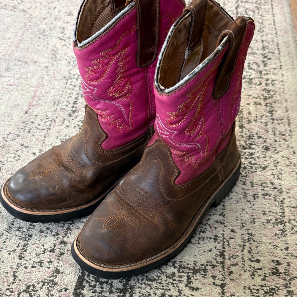 Kids Brown and Pink Western Boots